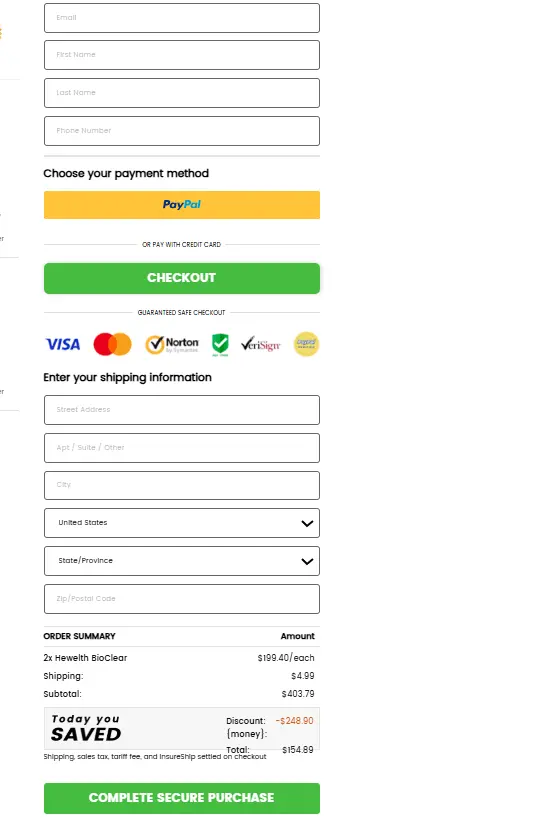 Hewelth™ Checkout Page